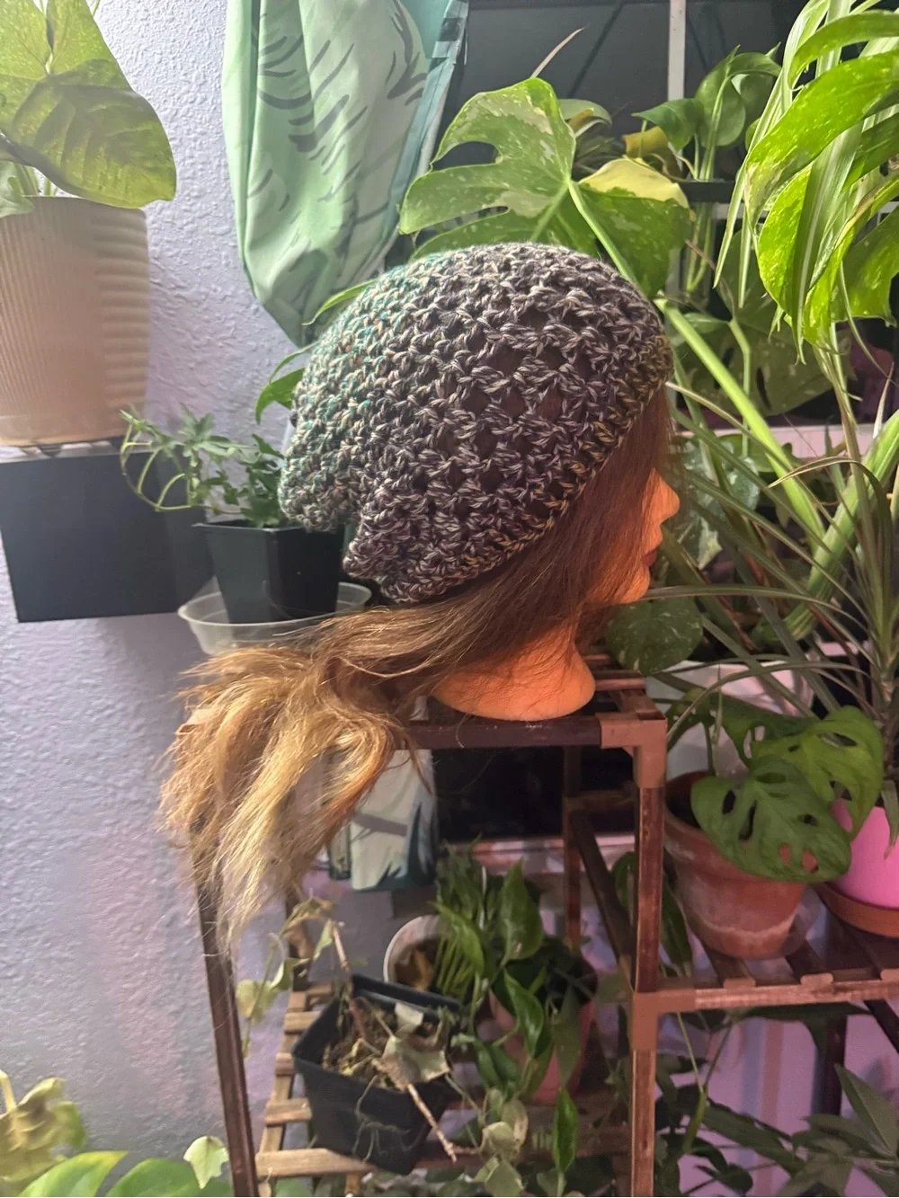 Handcrafted Gray Multicolor Crochet Slouch Beanie - Women Accessories